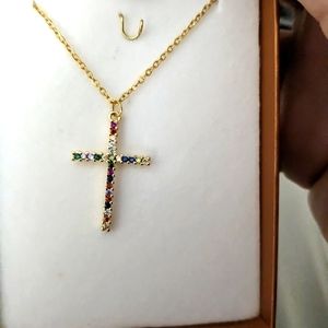 COPY - 10k gold cross with multicolor gemstone